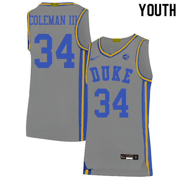 Youth #34 Henry Coleman III Duke Blue Devils College Basketball Jerseys Sale-Gray
